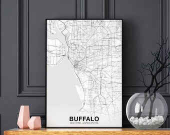 BUFFALO New York NY USA map poster black white Hometown City Print Modern Home Decor Office Decoration Wall Art Dorm Bedroom Gift
