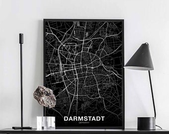DARMSTADT Germany map poster black white Hometown City Print Modern Home Decor Office Decoration Wall Art Dorm Bedroom Gift
