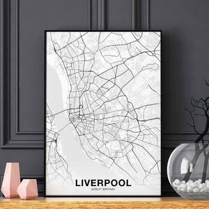 Mapa do Reino Unido da Grã-Bretanha de LIVERPOOL pôster preto e branco Cidade natal Impressão moderna Decoração para casa Decoração de escritório Arte de parede Dormitório Quarto Presente