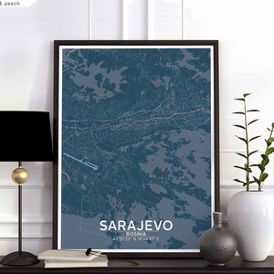 SARAJEVO Bosnien Karte Poster schwarz weiß Wand Dekor Design modern skandinavisch minimalistisch nordisch Einweihungsparty Reise Schlafzimmer