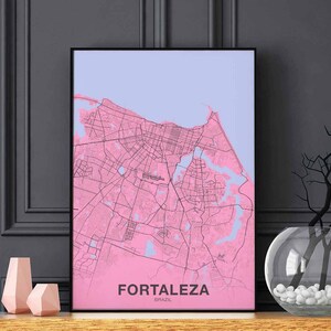 Póster con mapa de FORTALEZA, Brasil, ciudad natal, impresión a color, decoración moderna para el hogar, decoración de la oficina, arte de pared, dormitorio, regalo