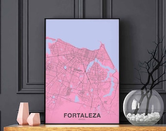 FORTALEZA Brazil map poster color Hometown City Print Modern Home Decor Office Decoration Wall Art Dorm Bedroom Gift