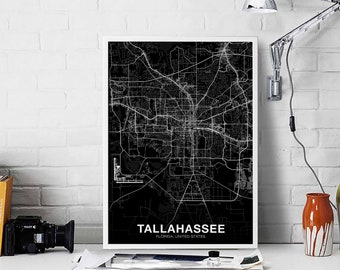TALLAHASSEE Florida FL USA map poster black white Hometown City Print Modern Home Decor Office Decoration Wall Art Dorm Bedroom Gift