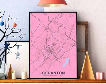SCRANTON Pennsylvania PA USA map poster color Hometown City Print Modern Home Decor Office Decoration Wall Art Dorm Bedroom Gift