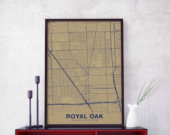 ROYAL OAK Michigan MI usa map poster color Hometown City Print Modern Home Decor Office Decoration Wall Art Dorm Bedroom Gift