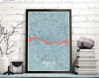 PORTO Portugal map poster black white Hometown City Print Modern Home Decor Office Decoration Wall Art Dorm Bedroom Gift