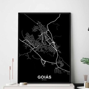 Póster con mapa de GOIAS, Brasil, en blanco y negro, ciudad natal, impresión moderna, decoración del hogar, oficina, arte de pared, dormitorio, regalo
