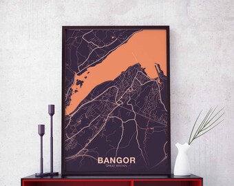 BANGOR Great Britain poster color Hometown City Print Modern Home Decor Office Decoration Wall Art Dorm Bedroom Gift