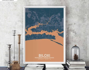 BILOXI Mississippi USA map poster black white Hometown City Print Modern Home Decor Office Decoration Wall Art Dorm Bedroom Gift