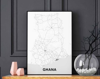 GHANA map poster black white Hometown City Print Modern Home Decor Office Decoration Wall Art Dorm Bedroom Gift