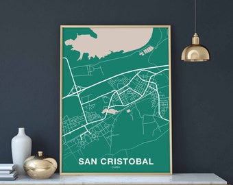 SAN CRISTOBAL Cuba map poster color Hometown City Print Modern Home Decor Office Decoration Wall Art Dorm Bedroom Gift