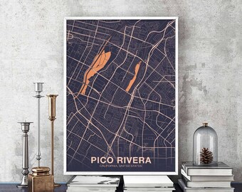 PICO RIVERA California CA usa map poster color Hometown City Print Modern Home Decor Office Decoration Wall Art Dorm Bedroom Gift