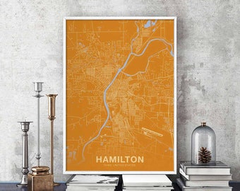 HAMILTON Ohio OH US map poster color Hometown City Print Modern Home Decor Office Decoration Wall Art Dorm Bedroom Gift