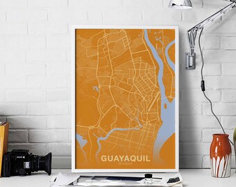 GUAYAQUIL Ecuador map poster color Hometown City Print Modern Home Decor Office Decoration Wall Art Dorm Bedroom Gift
