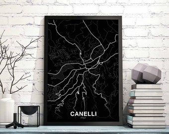 CANELLI Italy map poster black white Hometown City Print Modern Home Decor Office Decoration Wall Art Dorm Bedroom Gift