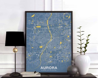 AURORA Illinois IL USA poster color Hometown City Print Modern Home Decor Office Decoration Wall Art Dorm Bedroom Gift