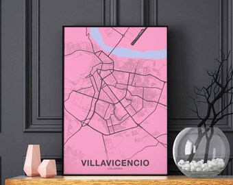 VILLAVICENCIO Colombia map poster color Hometown City Print Modern Home Decor Office Decoration Wall Art Dorm Bedroom Gift