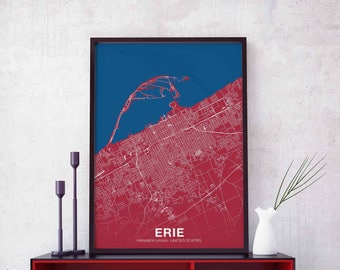 ERIE Pennsylvania PA US map poster color Hometown City Print Modern Home Decor Office Decoration Wall Art Dorm Bedroom Gift