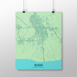 BANI République dominicaine carte affiche noir blanc ville natale ville impression moderne décor à la maison bureau décoration mur art dortoir chambre cadeau