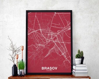 BRASOV Romania map poster color Hometown City Print Modern Home Decor Office Decoration Wall Art Dorm Bedroom Gift