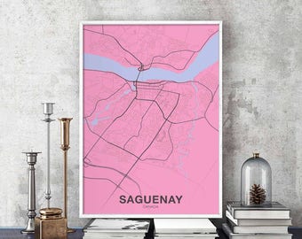 SAGUENAY Canada map poster color Hometown City Print Modern Home Decor Office Decoration Wall Art Dorm Bedroom Gift