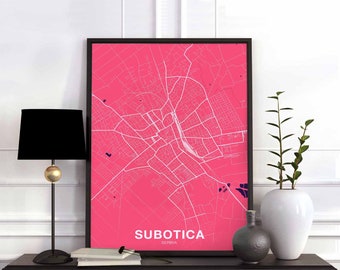 SUBOTICA Serbia map poster color Hometown City Print Modern Home Decor Office Decoration Wall Art Dorm Bedroom Gift