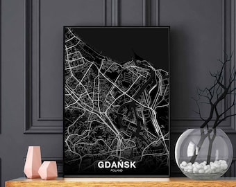 GDAŃSK GDANSK Poland map poster black white Hometown City Print Modern Home Decor Office Decoration Wall Art Dorm Bedroom Gift