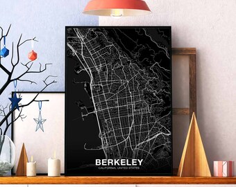 BERKELEY California CA USA map poster black white Hometown City Print Modern Home Decor Office Decoration Wall Art Dorm Bedroom Gift