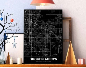 BROKEN ARROW Oklahoma OK usa map poster black white Hometown City Print Modern Home Decor Office Decoration Wall Art Dorm Bedroom Gift