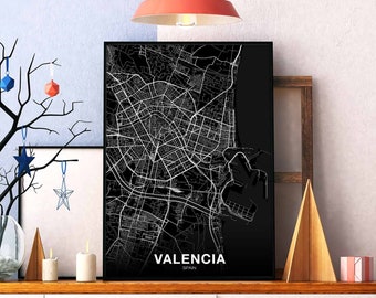 VALENCIA Spain map poster black white Hometown City Print Modern Home Decor Office Decoration Wall Art Dorm Bedroom Gift