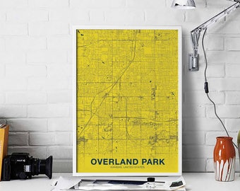 OVERLAND PARK Kansas KS us map poster color Hometown City Print Modern Home Decor Office Decoration Wall Art Dorm Bedroom Gift