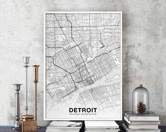 DETROIT Michigan MI US map poster black white Hometown City Print Modern Home Decor Office Decoration Wall Art Dorm Bedroom Gift