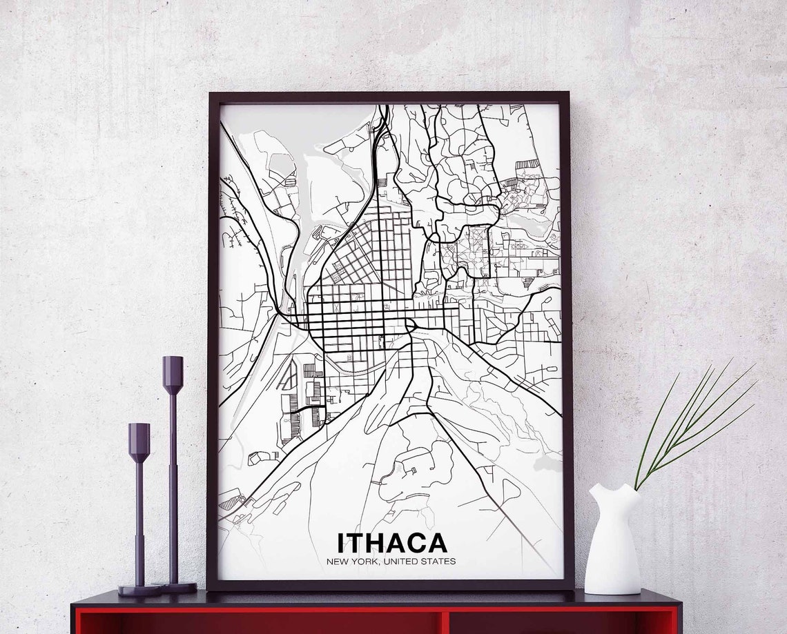 ITHACA New York NY USA map poster black white Hometown City | Etsy
