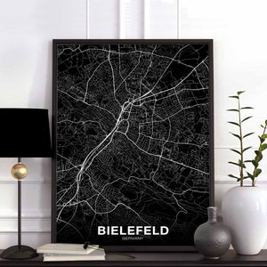BIELEFELD Allemagne carte affiche noir blanc ville natale ville impression moderne décor à la maison bureau décoration mur art dortoir chambre cadeau
