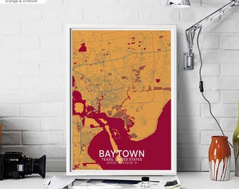 BAYTOWN Texas USA map poster black white Hometown City Print Modern Home Decor Office Decoration Wall Art Dorm Bedroom Gift