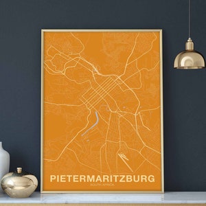 Póster con mapa de PIETERMARITZBURG, Sudáfrica, ciudad natal, impresión en color, decoración moderna para el hogar, decoración de la oficina, arte de pared, dormitorio, regalo