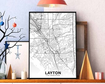 LAYTON Utah UT USA map poster black white  Hometown City Print Modern Home Decor Office Decoration Wall Art Dorm Bedroom Gift