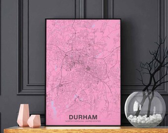 DURHAM North Carolina NC USA poster color Hometown City Print Modern Home Decor Office Decoration Wall Art Dorm Bedroom Gift