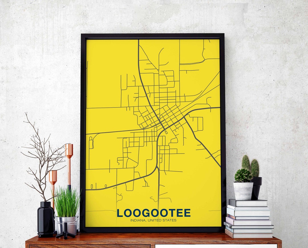 LOOGOOTEE Indiana IN US Map Poster Color Hometown City Print Modern