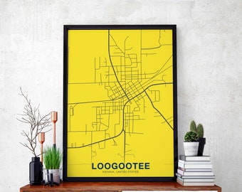 LOOGOOTEE Indiana IN US map poster color Hometown City Print Modern Home Decor Office Decoration Wall Art Dorm Bedroom Gift