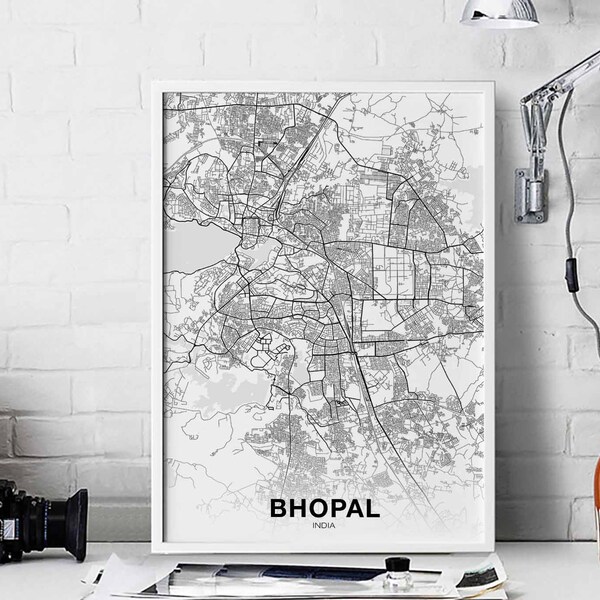 BHOPAL India map poster black white Hometown City Print Modern Home Decor Office Decoration Wall Art Dorm Bedroom Gift