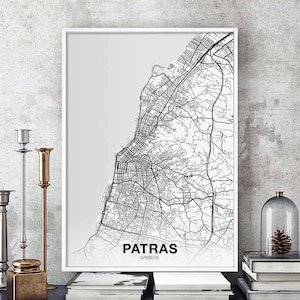 Patras Griechenland Karte Poster schwarz weiß Hometown City Print Modernes Wohndekor Büro Dekoration Wand Kunst Wohnheim Schlafzimmer Geschenk