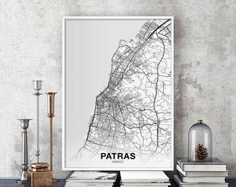 PATRAS Greece map poster black white Hometown City Print Modern Home Decor Office Decoration Wall Art Dorm Bedroom Gift