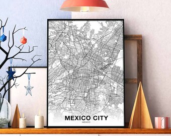 MEXICO CITY Mexico map poster Hometown City Print Modern Home Decor Office Decoration Wall Art Dorm Bedroom Gift
