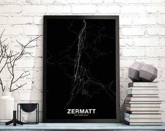 ZERMATT Switzerland map poster black white Hometown City Print Modern Home Decor Office Decoration Wall Art Dorm Bedroom Gift
