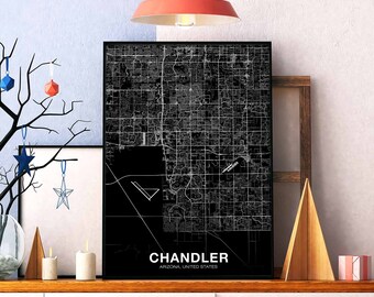 CHANDLER Arizona AZ USA map poster black white Hometown City Print Modern Home Decor Office Decoration Wall Art Dorm Bedroom Gift