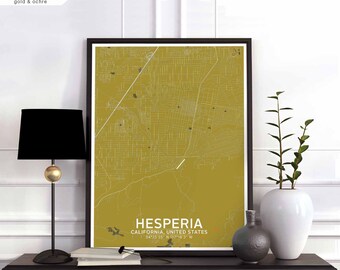 HESPERIA California usa map poster black white Hometown City Print Modern Home Decor Office Decoration Wall Art Dorm Bedroom Gift