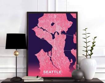 SEATTLE Washington WA USA poster color Hometown City Print Modern Home Decor Office Decoration Wall Art Dorm Bedroom Gift