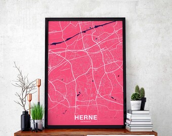 HERNE Germany map poster color Hometown City Print Modern Home Decor Office Decoration Wall Art Dorm Bedroom Gift