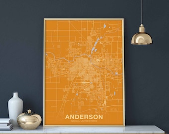 ANDERSON Indiana IN USA poster color Hometown City Print Modern Home Decor Office Decoration Wall Art Dorm Bedroom Gift